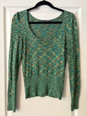 Anthropologie Scoop Neck Knit Sweater Lightweight Green Size XS